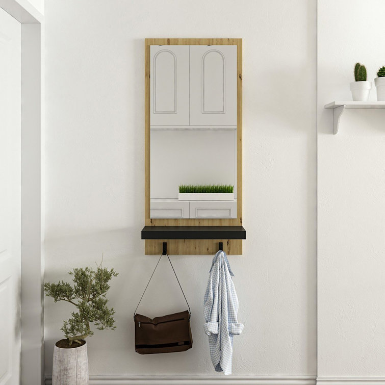 Ebern Designs Lilija 2 Hook Wall Mounted Coat Rack with Mirror in